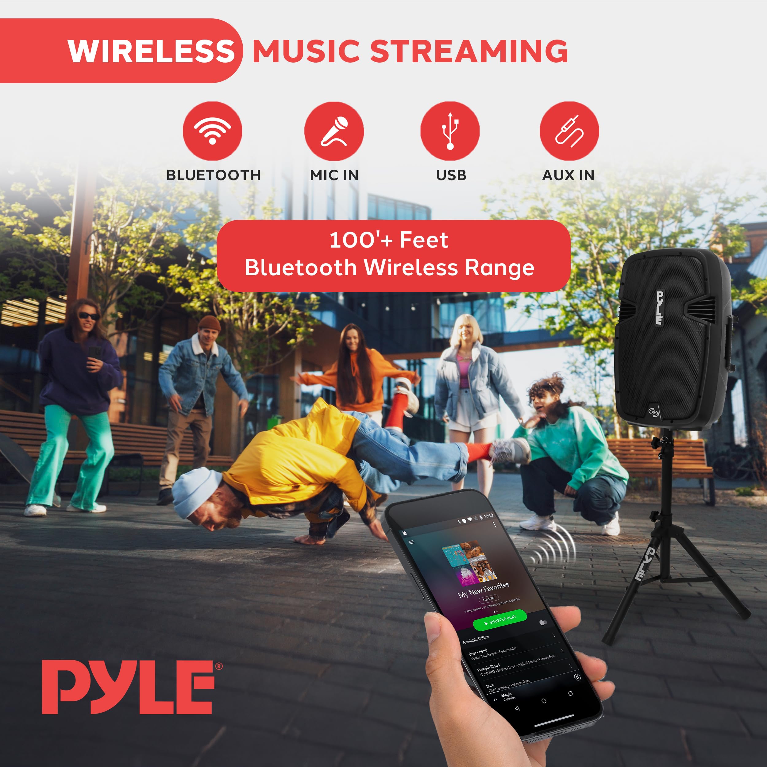 Pyle 12 Inch Active Passive Portable Bluetooth Wireless PA Dual Loudspeaker Sound System Kit with Wired Microphones, Speaker Sta